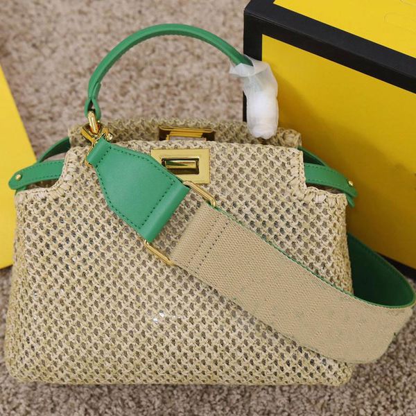 

weave tote bag hollow out cross body bags shoulder handbags totes sacoche purse detachable wide strap embroidery letter printing gold hardwa