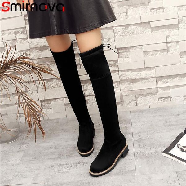 

smirnova new fashion 2020 warm winter thigh high boots casual round toe over the knee boots ladies flock woman med high1, Black