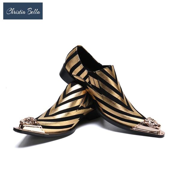 

christia bella new italian fashion designer gold toe oxfords shoes for men genuine leather stripe dress shoes men wedding flats, Black