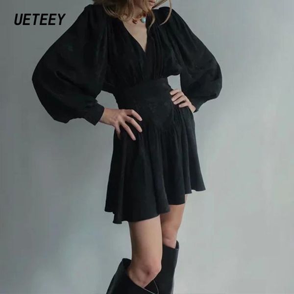 

women's dresses v neck high waist mini dress floral printing black dress mujer vestidos femme robe puff sleeves elegant dersses, Black;gray