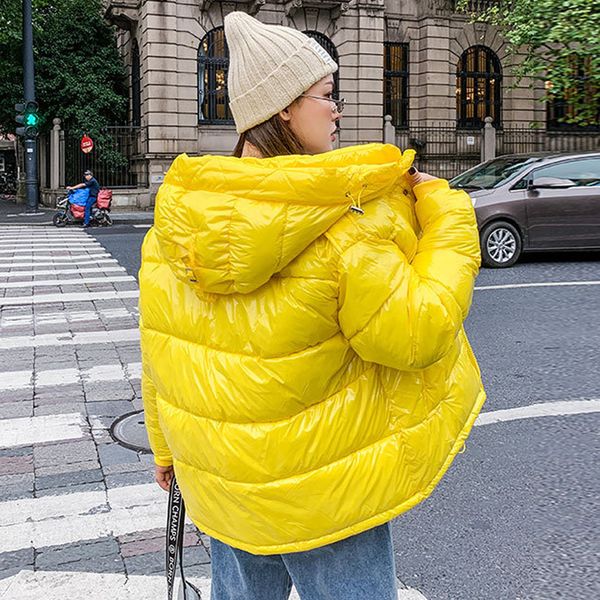 

down cotton female 2020 han pure color bright face with thick loose winter padded jacket coat sizes 1911, Black