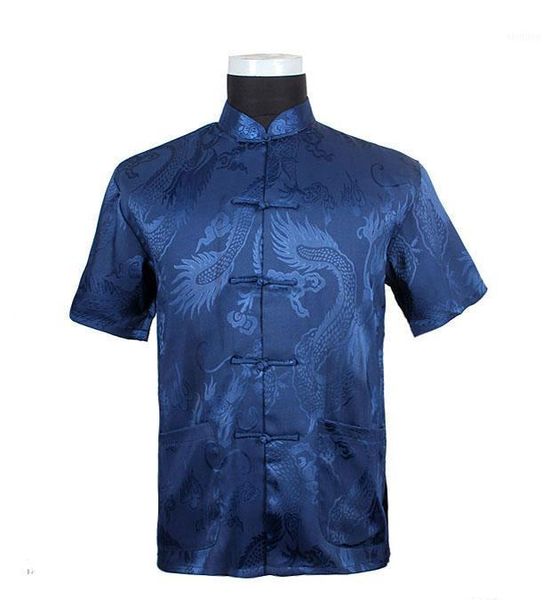 

men's casual shirts wholesale- sae chinese tradition style men's blue dragon pattern short sleeve -l-xl-xxl-3xl1, White;black