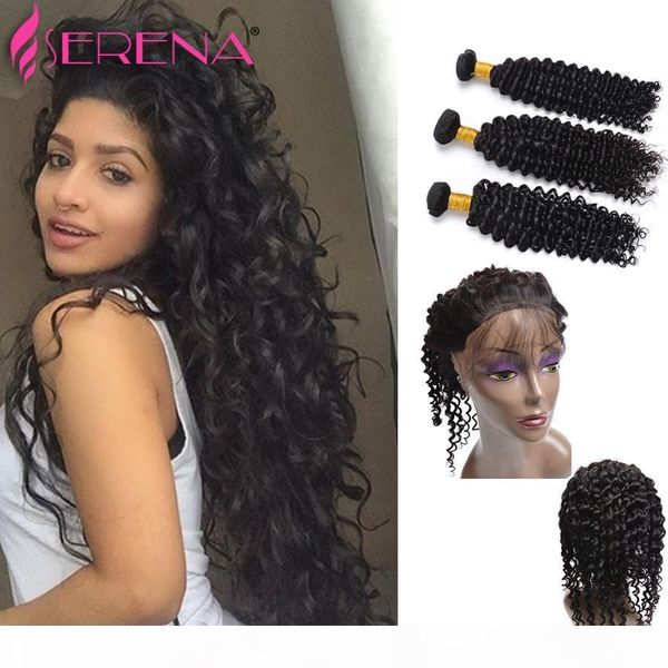 

brazilian loose deep wave 360 lace band frontal closure with bundles 9a loose wave virgin human hair with full frontal 360 lace closure, Black;brown