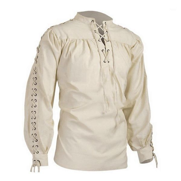 

mens blouse medieval pirate shirt viking renaissance lace up halloween mercenary scottish jacobite ghillie new1, White;black