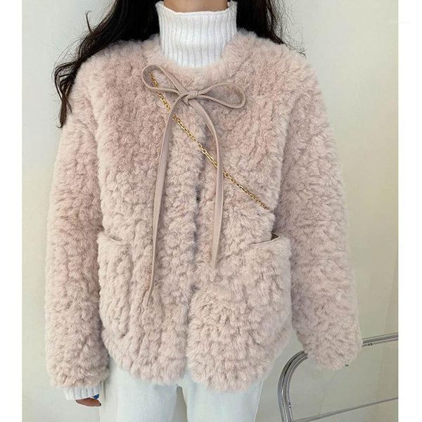 

bottle imitation fur one-piece coat women autumn and winter new fluffy coat skin bow tie short1, Black