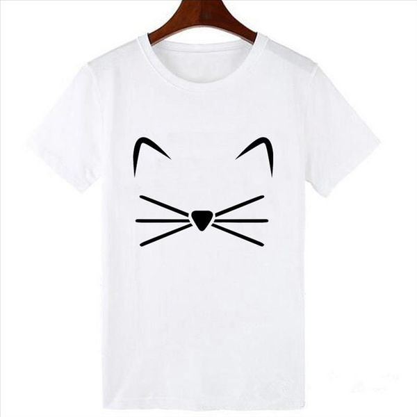 

luckyroll fashion brand cat print t shirts women o neck short sleeve summer kitten tee trend style vogue clothing, White