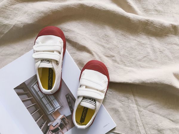 

canvas 2019 new cow children spring tendons candy-colored with girls hook and loop white boys baby shoes, Black;red