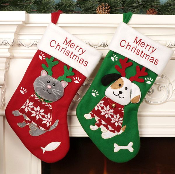 Le ultime dimensioni di 45 cm, calzini natalizi di gatti e cani da cartone animato decorazione di calzini natalizi sacche da regalo personalizzato ciondolo natalizio personalizzato