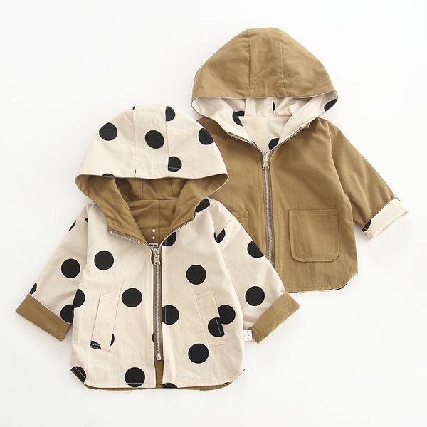 

baby kids windbreaker spring autumn boys girls jacket polka dot 2 sides wear children trench coat outerwear clothes c1012, Blue;gray