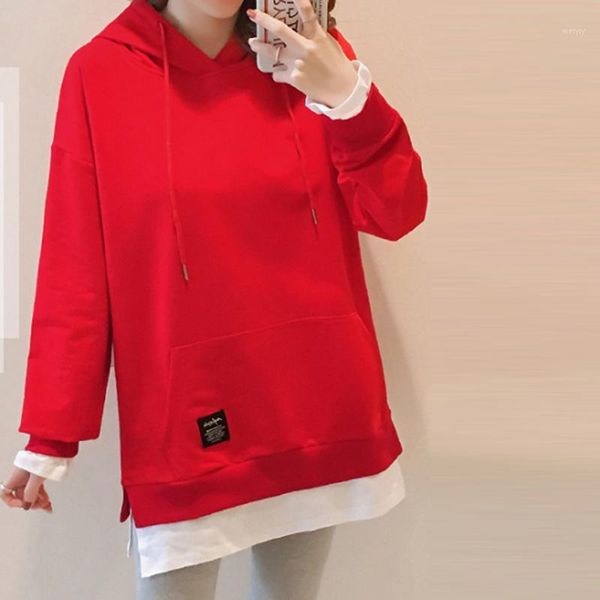 

2020 women fake two pieces stitching sweatershirt winter autumn fashion thick loose long sleeve pullover plus size 1, Black