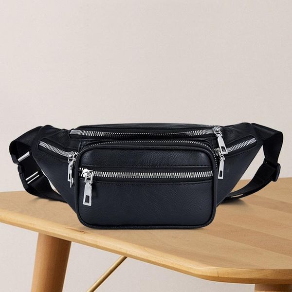 

waterproof fanny pack high-quality luxury waist belt bag leather casual crossbody chest bags black multi-pocket waist bag