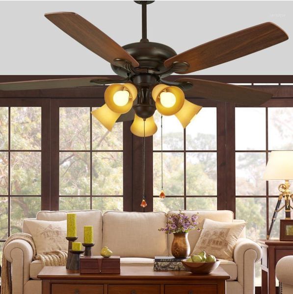 

electric fans american ceiling fan light modern country simple wooden leaf antique living room bedroom decoration lamp lighting1
