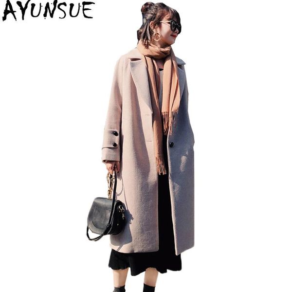 

ayunsue spring new 2020 women jackets and coats turn down collar woolen coats femmen long sleeve overcoat work wear lx1586, Black