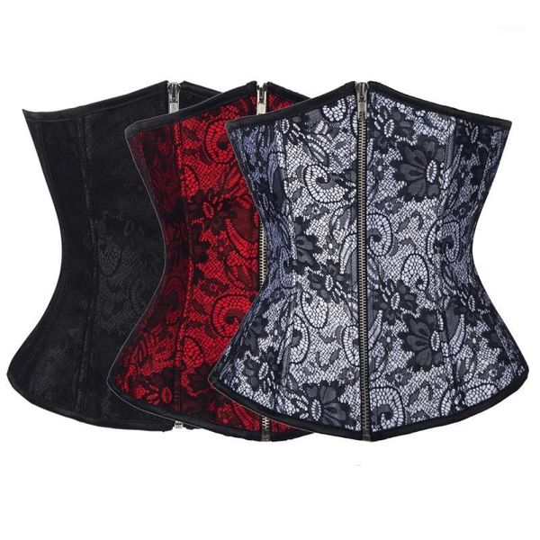 

corset women embroidery waist trainer corsets and bustiers with front zipper underbust waist slimming s-2xl1, Black;white
