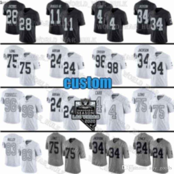 

custom men women kids oakland bo jackson josh jacobs raiders football jerseys 13 hunter renfrow darren waller charles woodson, Black;red