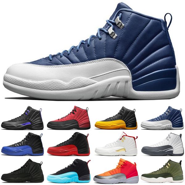 

jumpman 12 12s men basketball shoes taxi game royal flu game bulls black white mens trainers sports sneakers size 7-13