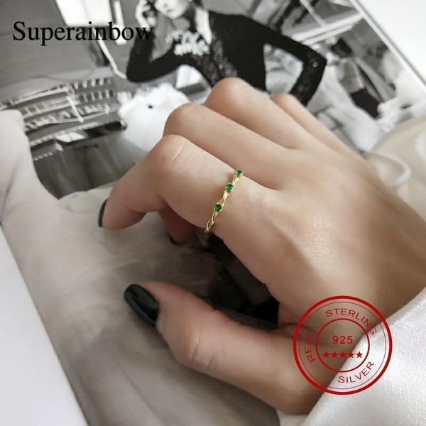 Anelli a grappolo SUPERAINBOW Anello da dito in zircone verde intrecciato fatto a mano in argento sterling 925 per le donne Fidanzamento nuziale SR-R481