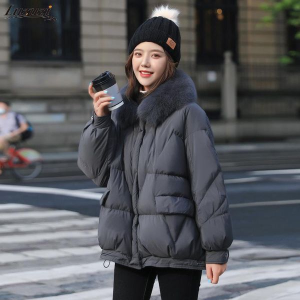 

women's down & parkas luzuzi winter jacket woman short white duck coat thick warm women real fur collar jackets, Black