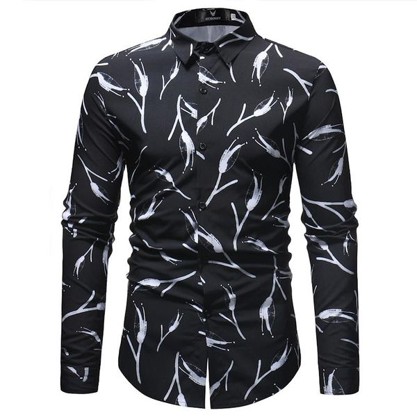 

men's casual shirts fashion branches print shirt men 2021 brand slim fit long sleeve mens dress wedding party social male xxxl, White;black