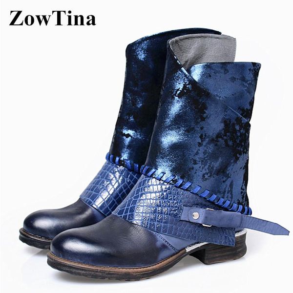 

women winter boots genuine leather botas feminino buckle strap zapatos mujer side zip bottes femmes flats knight chaussure, Black