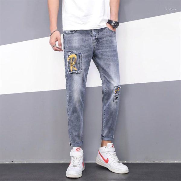 

men's jeans brand 2021 stylish design men korean cotton youth casual ankle-length pants skinny male denim harem1, Blue