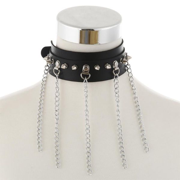 

chokers punk spike choker collar women/men leather chains chocker emo metal spiked studded harajuku gothic jewelry, Golden;silver