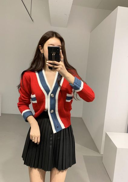 

female casual style spring autumn v neck single breasted pockets full sleeve cardigan for women drop shipping, White;black