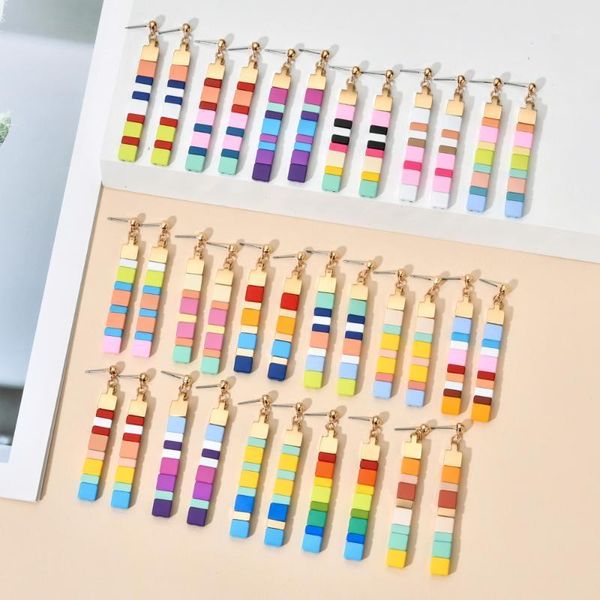 

hoop & huggie boho square candy color long statement earrings colorful rainbow geometric for women party bijoux fantaisie femme1, Golden;silver