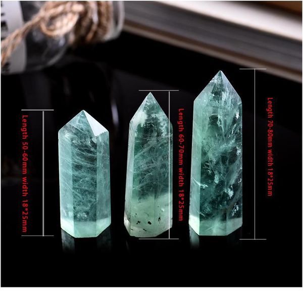 

1pc natural green fluorite crystal point hexagonal column mineral ornament magic repair healing wand home decoration de qylwcy, Black