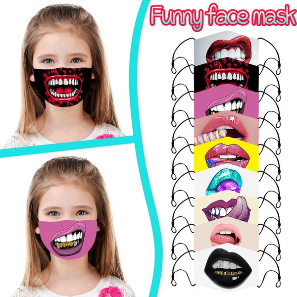 

new big mouth funny face reusable washable children breathable smile mask kids fashion cartoon cute kawaii masks #s