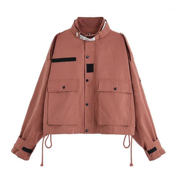 

perhaps u women jacket outwear spring autumn long sleeve button zipper pocket red green drawstring solid c02821, Black;brown
