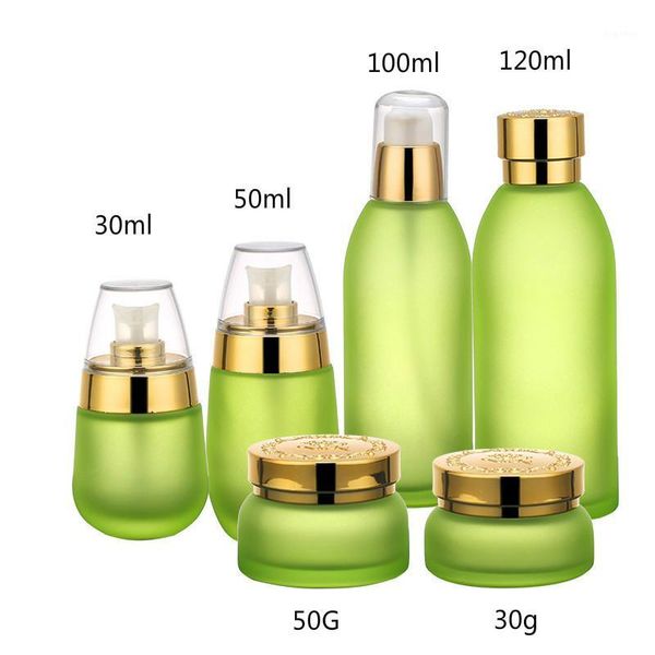 

20pcs green glass scrub emulsion essential oil bottle 30 50g cream jar cosmetic packaging empty container set golden silver cove1