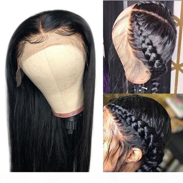 

full front lace wig human straight virgin brazilian long straight 13x4 pre plucked lace front human hair wigs for african american women, Black;brown