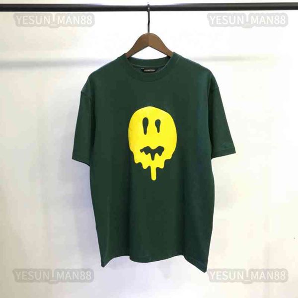 

european designer luxury summer balencaigas classic dissoe smiling face foam printed t shirt fashion mens and womens loose short sve tee, White;black