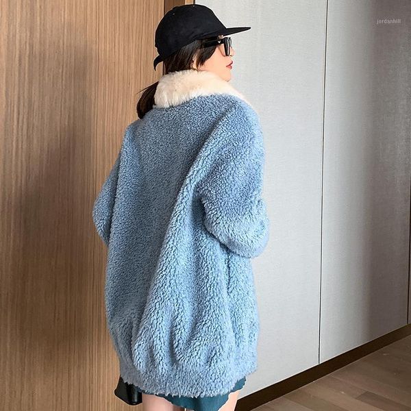 

wool real 100% fur female jacket autumn winter sheepskin coat women clothes 2020 suede lining manteau femme cd2020002l1, Black