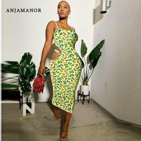 

anjamanor fitted summer club dress 2020 women fashion butterfly print yellow cutout backless bodycon maxi dresses d58ca18, Black;gray