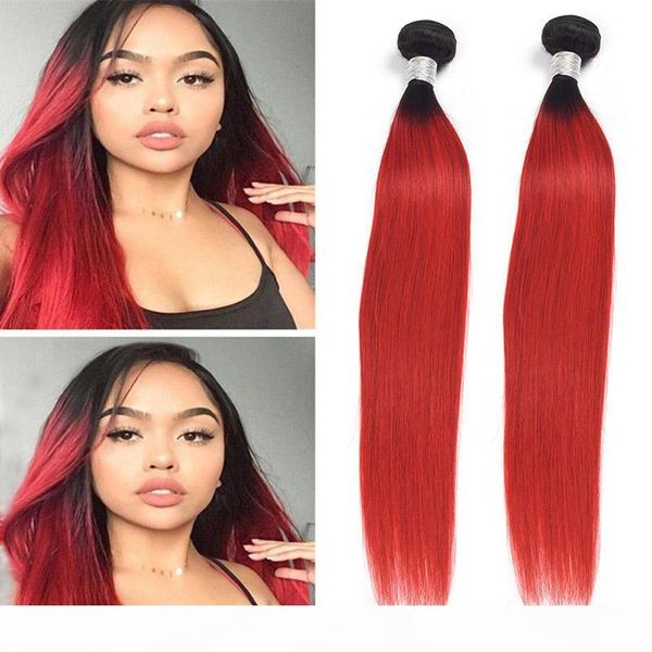 

indian raw virgin human hair extensions 2 bundles 95-100g piece straight 1b red ombre remy hair wholesale ruyibeauty 1b red, Black