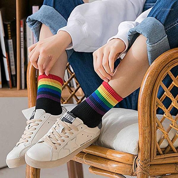 

winter harajuku korean women's socks cotton stripes rainbow socks christmas fashion warm christmas casual tide1, Black;white