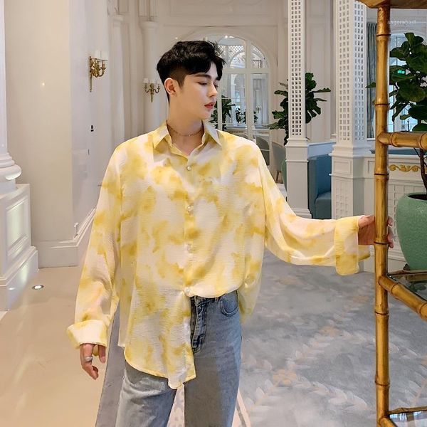 

men summer thin long sleeve loose casual print shirt male streetwear comfortable party stage show dress shirt sunscreen cardigan1, White;black