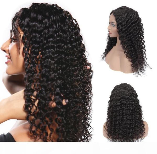 

new designer fashion deep curly wave 13*4 lace front human hair wigs selling full head set remy brazilian hair natural black, Black;brown