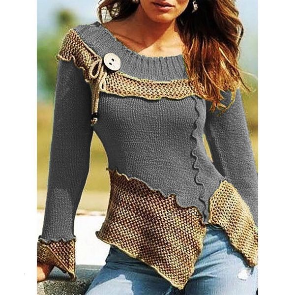 

женщины трикотажные свитера осень 2019 женщины с длинным рукавом лоскутная кнопка knit свитера femme sexy пуловер топы sreetwear, White;black