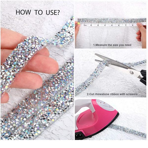 

5 roll rhinestone tape trim/ sewing resin crystal trim/ fix rhinestone tape for wedding dress headwear shoes bags de jllsru, Black;red
