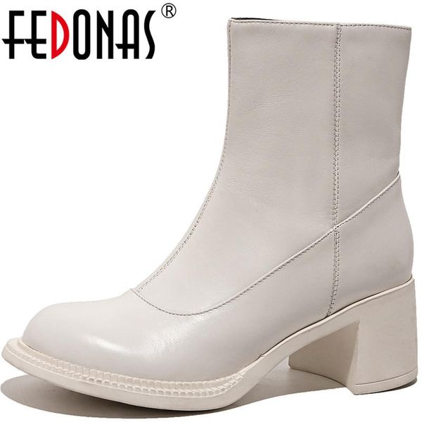 

boots fedonas elegant women ankle with heels side zipper fashion roend toe shoes for wedding high girls, Black