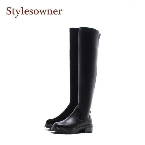 

boots 2021 autumn/winter skinny over-the-knee stretch women's tall and thin thick-soled long-tube flat-bottomed knight boots1, Black