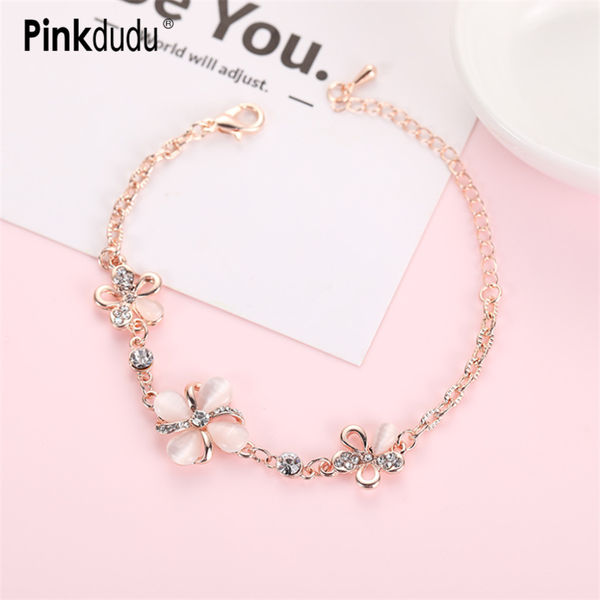 

pinkdudu charm cute sweet colorful crystal flower bangle gold link chain adjustable wristbands bracelets for women jewelry pd141, Black