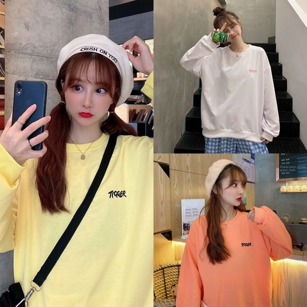 

zw53z letter embroidery loose fashion round sweatersweater early autumn 2020 sweaterembroidered neck thin long sleeve women's women&#03, White
