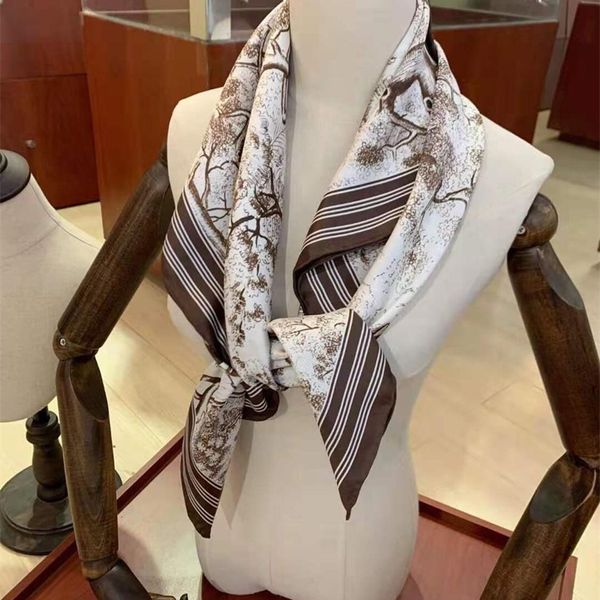 

new arrival spring classic tree pattern 100% pure silk scarf twill hand made roll 90*90 cm shawl wrap for women lady 201023, Blue;gray