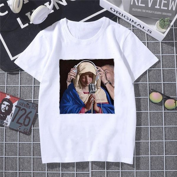 

women clothes 2021 summer fshion thin section white t shirt harajuku virgin mary funny hip hop tshirt leisure streetwear t shirt