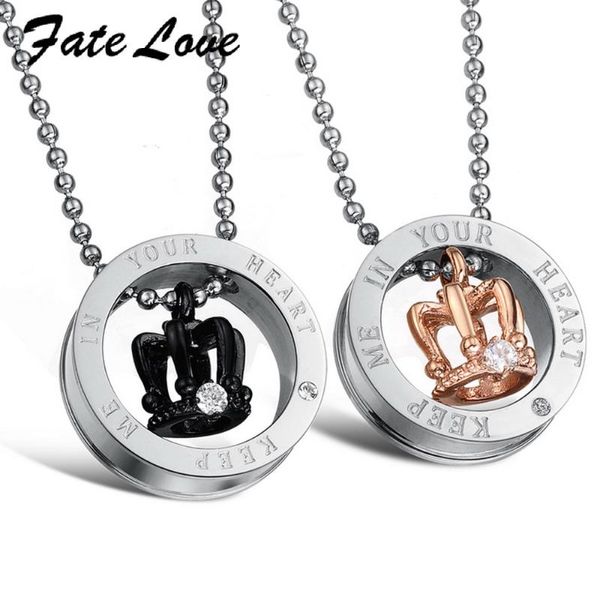 

fate love new collection stainless steel circle pandent unique luxury crown man woman statement necklace christian jewelry fl603, Silver