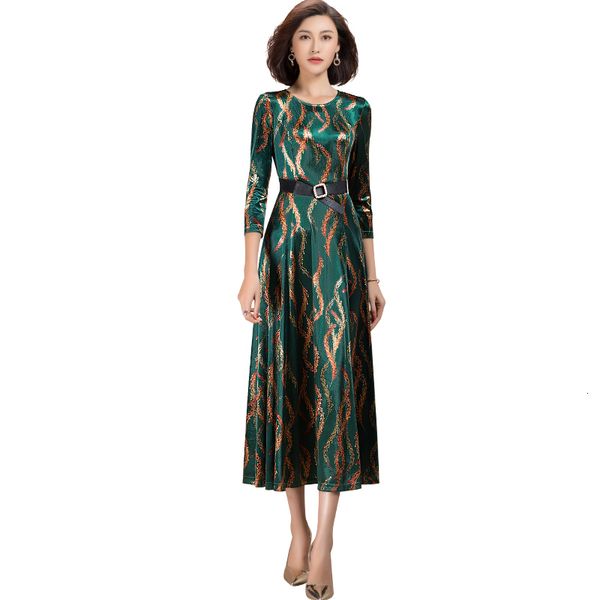 

new spring elegant long floral green neck dress woman 072t, Black;gray